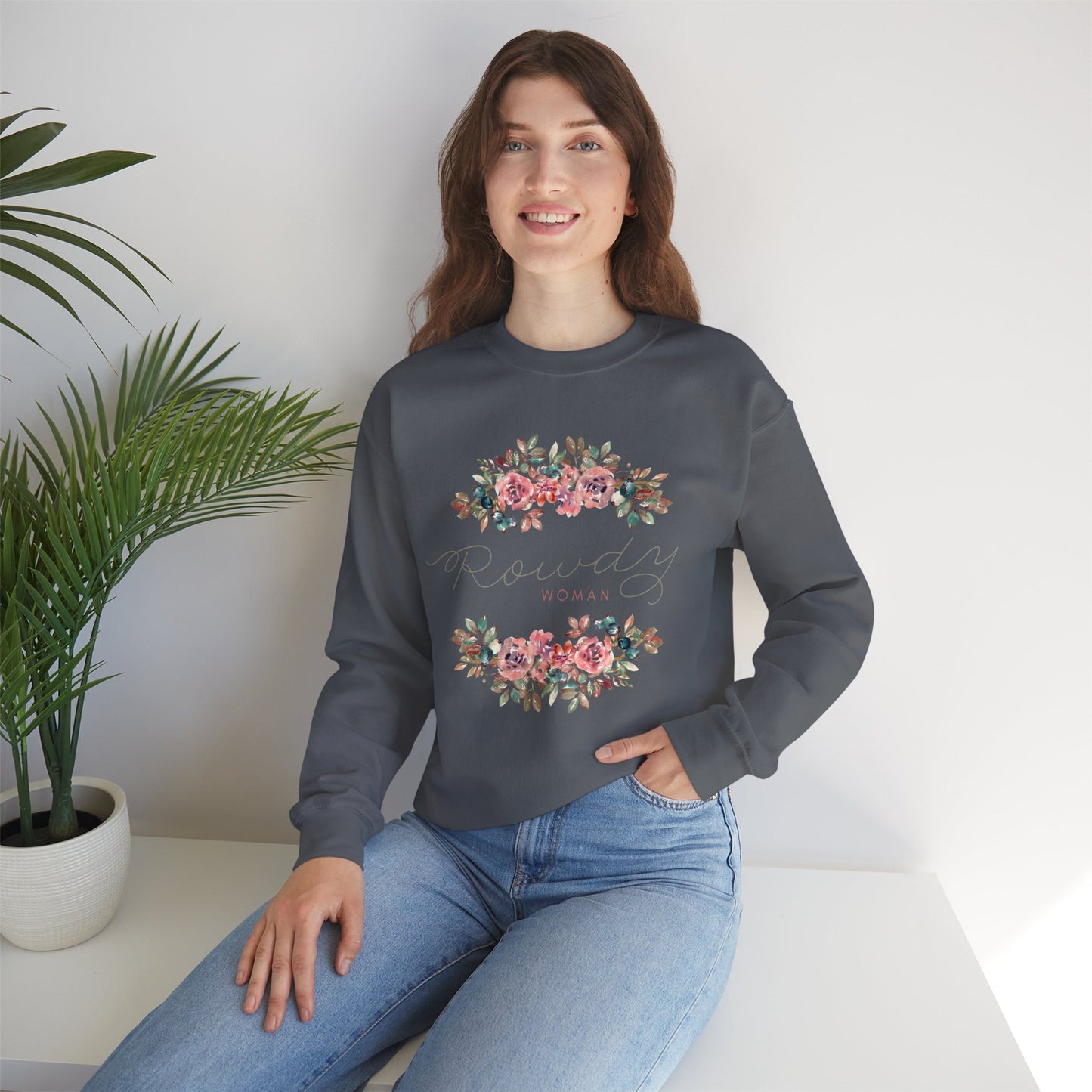 Rowdy Woman Floral Unisex Heavy Blend™ Crewneck Sweatshirt