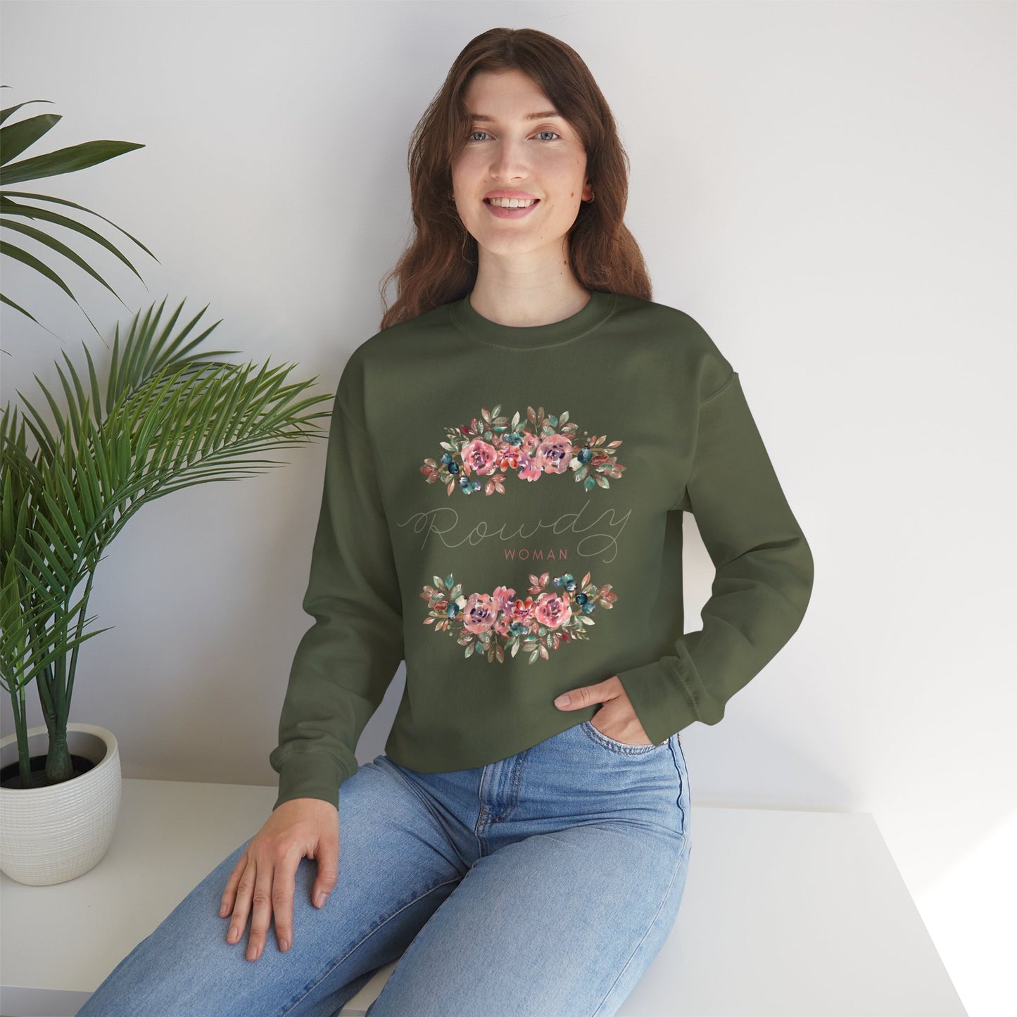 Rowdy Woman Floral Unisex Heavy Blend™ Crewneck Sweatshirt